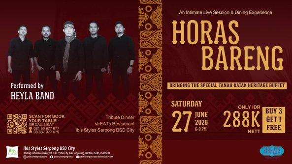Horas Bareng! Ibis Styles Serpong BSD City Hadirkan Malam Budaya Batak Lewat Musik dan Kuliner Khas Sumatra Utara